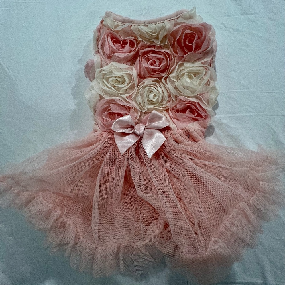 Pawpatu Dog Cat Pink Bow Flowers TUTU  Ruffled Ballerina Birthday Dress Med & Lg